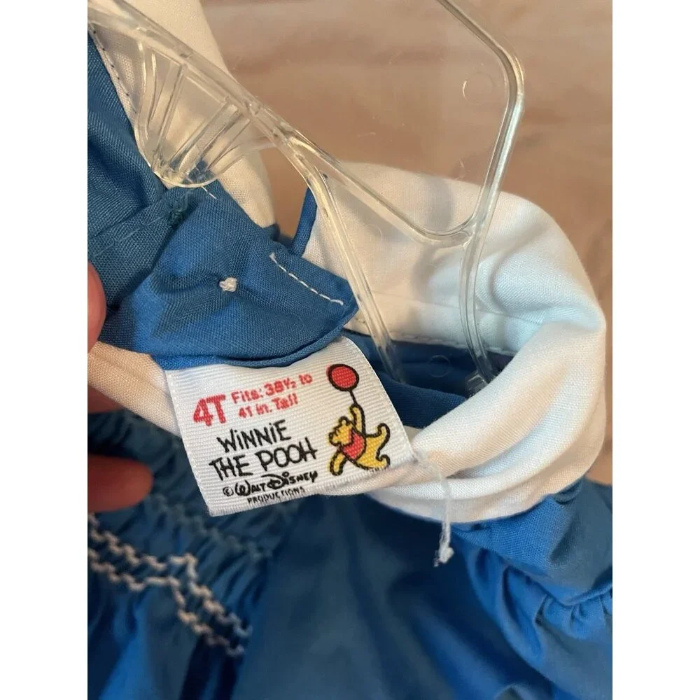 VINTAGE Sears Winnie the‎ Pooh Size 4T Girls Dress Blue Daisy Button Smocked
